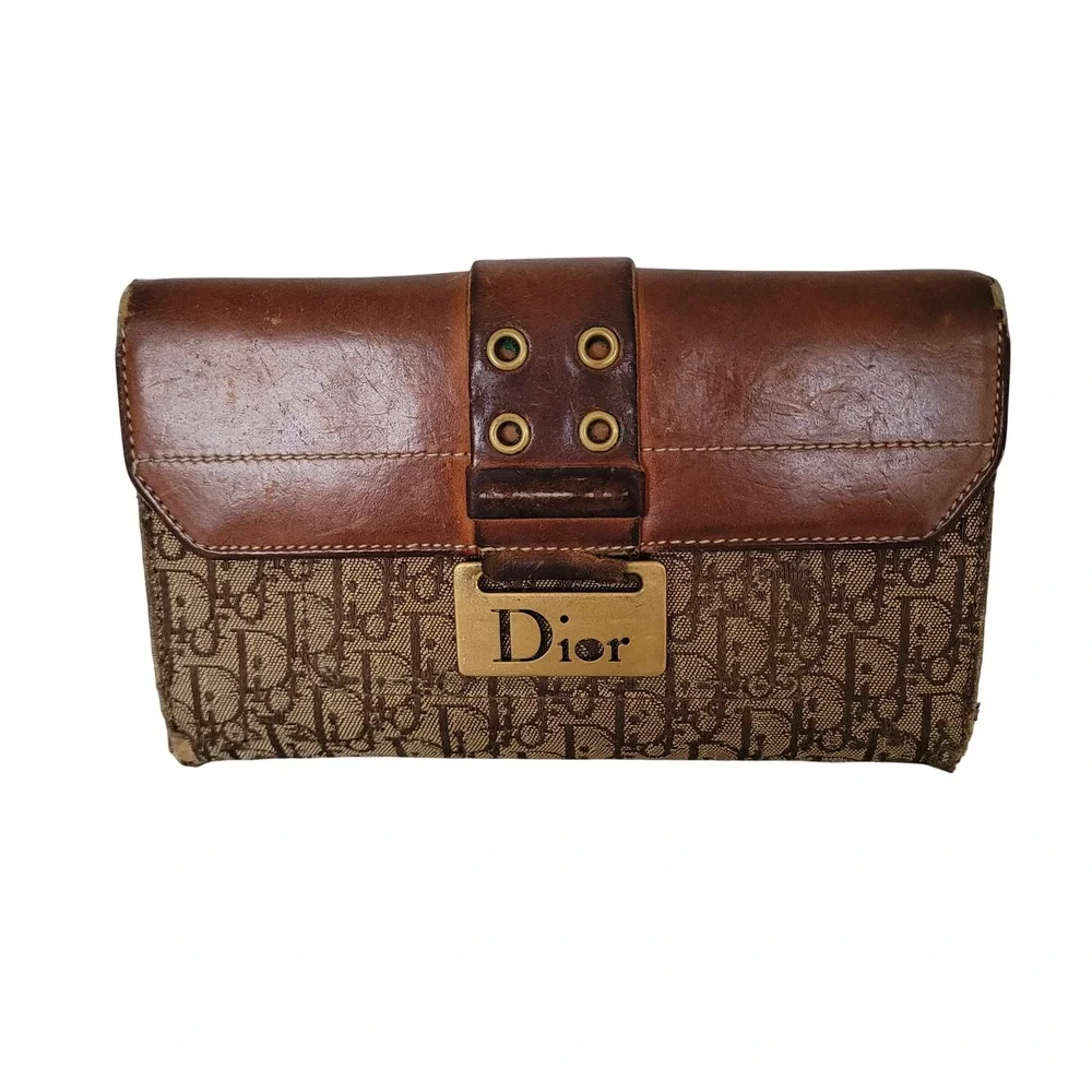 Christian Dior Vintage Trotter Monogram Wallet Brown Leather BM-0012